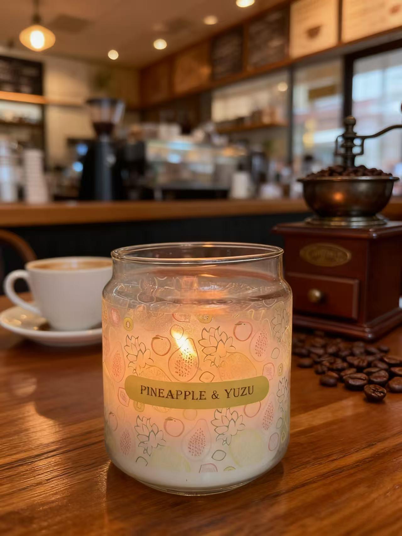 20oz Large Glass Jar Candle - Pineapple & YUZU (Style 2)